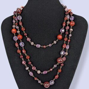 V. Red & Purple Long Beaded Infinity Chain Necklace